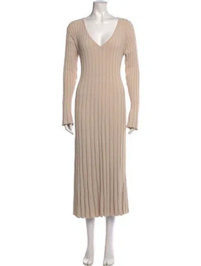 Pre-owned Dissh V-neck Midi Length Dress In Neutrals