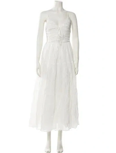 Pre-owned Dissh V-neck Midi Length Dress In White
