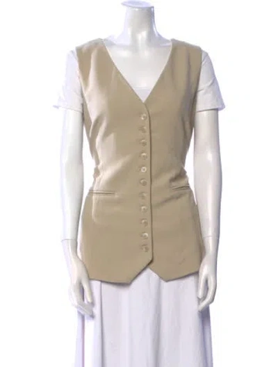 Pre-owned Dissh V-neck Short Sleeve Button-up Top In Neutral