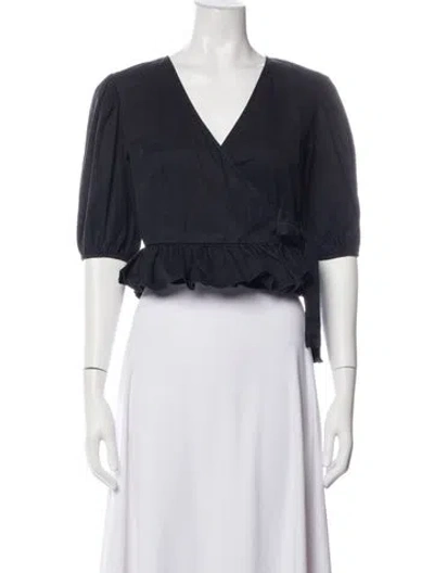 Pre-owned Dissh V-neck Short Sleeve Crop Top In Black