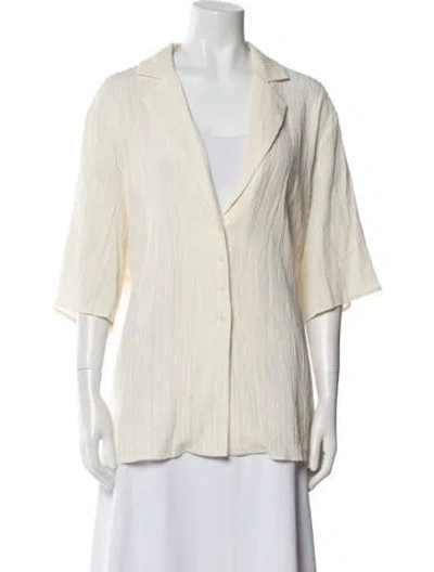 Pre-owned Dissh V-neck Three-quarter Sleeve Button-up Top In Neutral