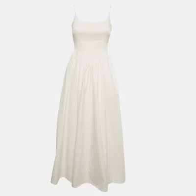 Pre-owned Dissh White Smocked Cotton Drop Waist Maxi Dress S