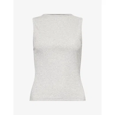 Dissh Womens Amara Boat-neck Cotton-blend Tank Top Grey Marle In White