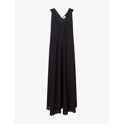 Dissh Womens Annabel Lace-trim Cotton-blend Maxi Dress Black