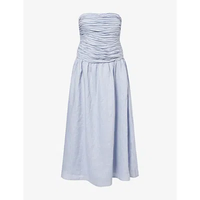 Dissh Womens Aubriella Strapless Linen Midi Dress Blue