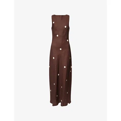 Dissh Womens Bitter Choc Beverly Polka-dot Linen Midi Dress In Brown