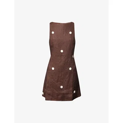 Dissh Womens Bitter Choc Beverly Polka-dot Linen Mini Dress In Brown