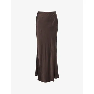 Dissh Womens Bitter Chocolate Colette Flared Silk Maxi Skirt