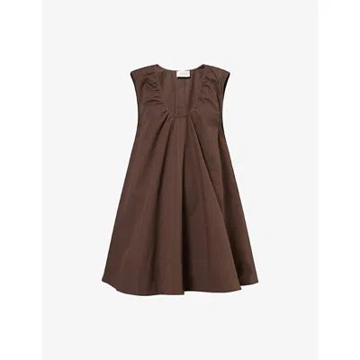 Dissh Womens Gabby Bitter Plunge-neckline Cotton-poplin Mini Dress Bitter Chocolate