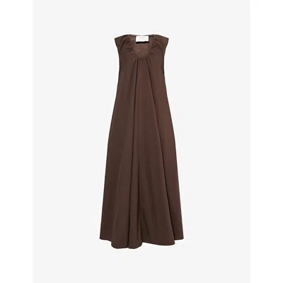 Dissh Womens Gabby Flared Cotton-poplin Midi Dress Bitter Chocolate