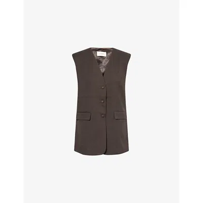 Dissh Womens Oliver Longline Woven Vest Bitter Chocolate
