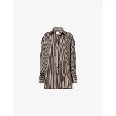 Dissh Womens Bitter Chocolate Sable Pinstripe Cotton-blend Shirt In Brown
