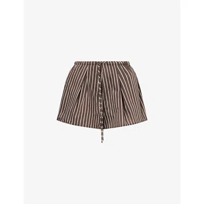 Dissh Womens Bitter Chocolate Sable Striped Cotton And Silk Blend Mini Shorts In Brown