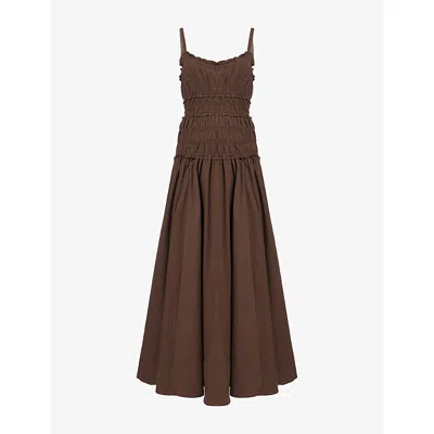 Dissh Womens Bitter Chocolate Toby Bitter Shirred Cotton-poplin Dress