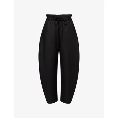 Dissh Womens Black Blaise Paperbag Linen Trousers