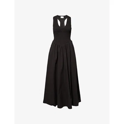 Dissh Womens Black Florence Shirred Cotton Midi Dress