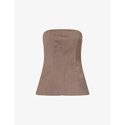 Dissh Womens Brown Hailey Strapless Stripe Bustier Woven Top