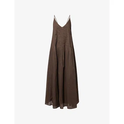 Dissh Womens Choc Tahlia Sleeveless Linen And Cotton-blend Midi Dress In Brown