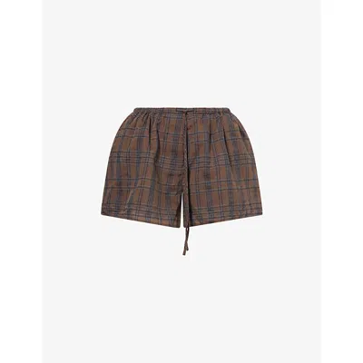 Dissh Womens Choc/navy Petra Check Cotton-blend Mini Shorts In Brown