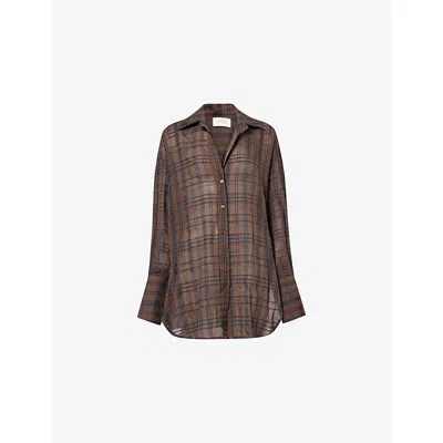 Dissh Womens Choc/navy Petra Checked Cotton-blend Shirt In Brown