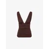 Dissh Womens Chocolate Magnolia Ruched Stretch-woven Top In Brown