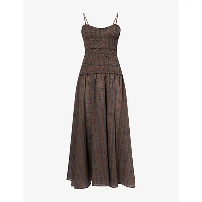 Dissh Womens Petra Check-print Cotton-blend Midi Dress Chocolate In Multi