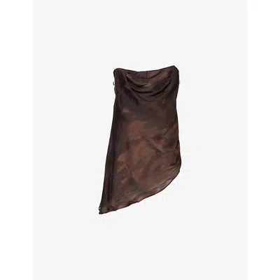 Dissh Womens Willow Asymmetric Woven Top Chocolate
