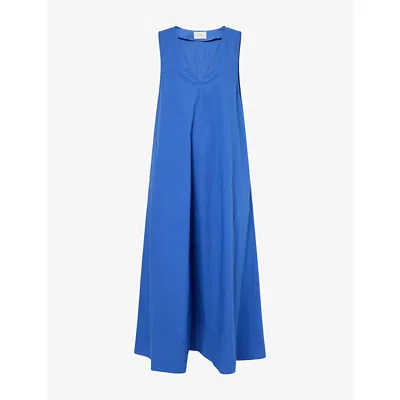 Dissh Womens Cobolt Orlena V-neck Cotton Maxi Dress In Blue