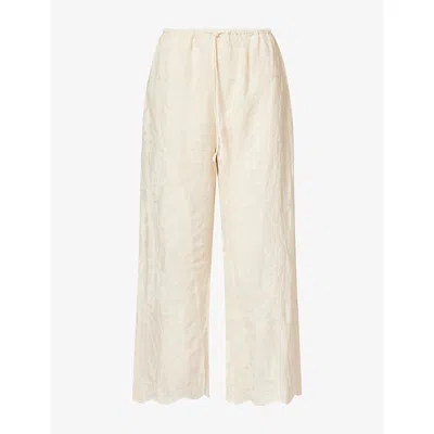 Dissh Womens Cordelia Embroidered Cotton Cropped Trousers Bone
