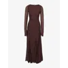 Dissh Womens Elodie Long-sleeves Woven Maxi Dress Dark Chocolate In Animal Print