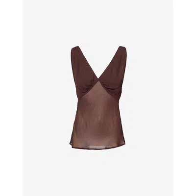 Dissh Womens Dark Chocolate Jorja V-neck Woven Top In Brown