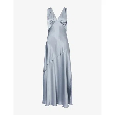 Dissh Womens Mila V-neck Silk Midi Dress Dusty Blue