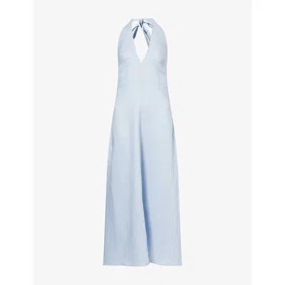 Dissh Womens Sky Halter-neck Linen Midi Dress Dusty Blue