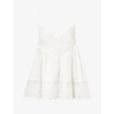 Dissh Womens Elisa Lace-trim Cotton Top White