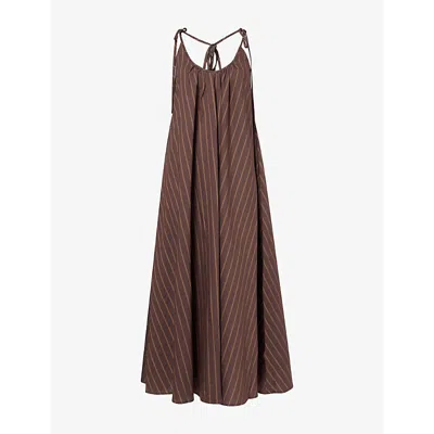 Dissh Womens Fable Stripe Tie Cotton-blend Midi Dress Choc