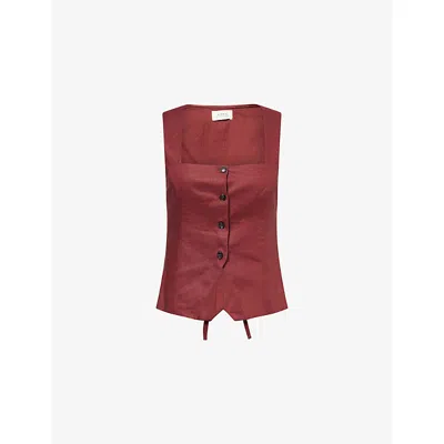 Dissh Womens Sahara Red Fran Square-neck Linen Waistcoat