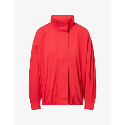 Dissh Womens Funnel-neck Cotton Jacket Red Stripe