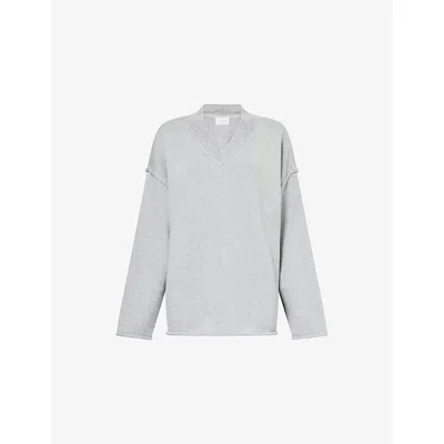 Dissh Womens Grey Oversized V-neck Merino Wool-blend Jumper In Gray