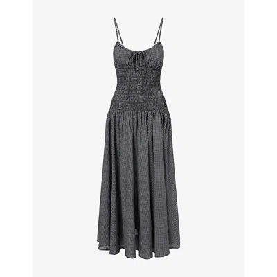 Dissh Womens Lila Checked Cotton Midi Dress Dark Check