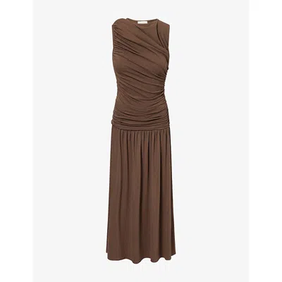 Dissh Womens Lola Ruched Cotton-blend Maxi Dress Khaki