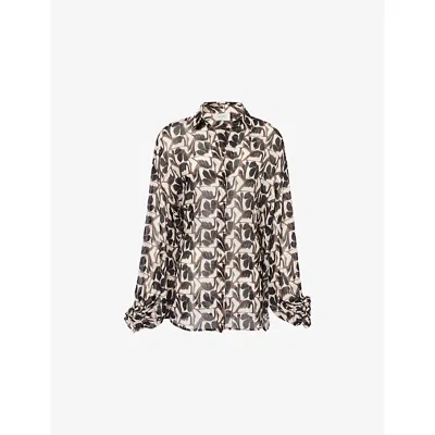 Dissh Womens Bitter Choc Maui Printed Sheer Ramie Shirt In Brown