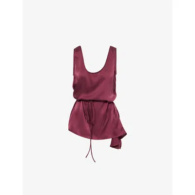 Dissh Womens Merlot Lettie Belted Silk Top In Burgundy