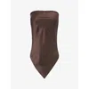 Dissh Womens Bitter Choc Percy Monogram-embroidery Silk Scarf Top In Brown