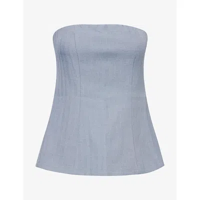 Dissh Womens Peyton Sleeveless Woven Bustier Top Dusty Blue Marle