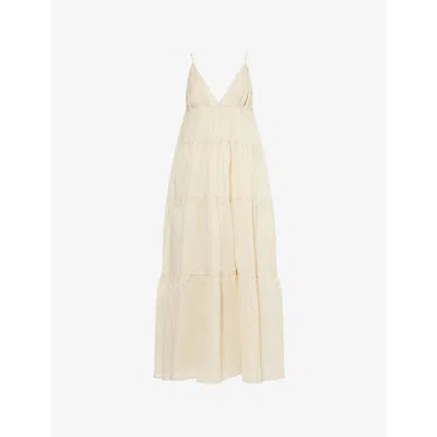 Dissh Womens Liza Ruffled Cotton-poplin Midi Dress Plaster
