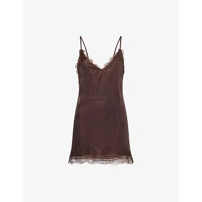 Dissh Womens Andrea Lace-trim Cupro Top Plum Choc In Multi