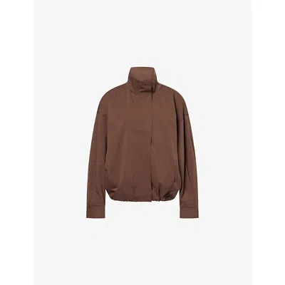 Dissh Womens Rory High-neck Cotton And Linen-blend Track Jacket Choc