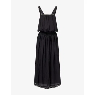 Dissh Womens Rosin Lace-trim Cotton Maxi Dress Black
