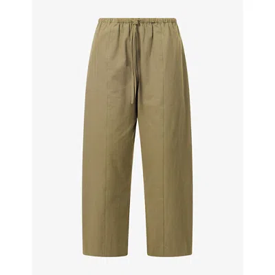 Dissh Womens Scout Barrel-leg Cotton Trousers Khaki