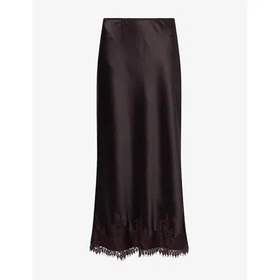 Dissh Womens Selene Lace-trim Satin Midi Skirt Espresso